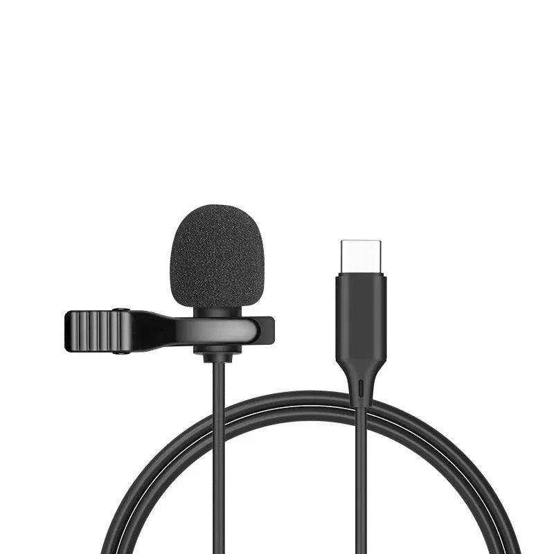 Silver lavalier clip microphone with 3.5mm plug and 1.5m black TPE cable for Apple devices