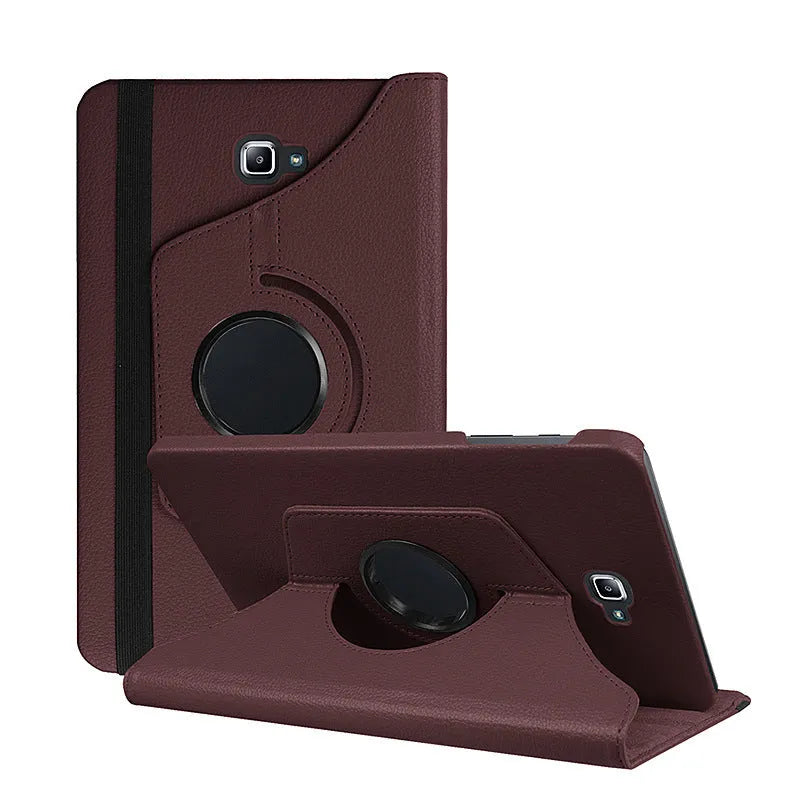 Rotating leather case for T-series tablet showing multiple viewing angles and colour options