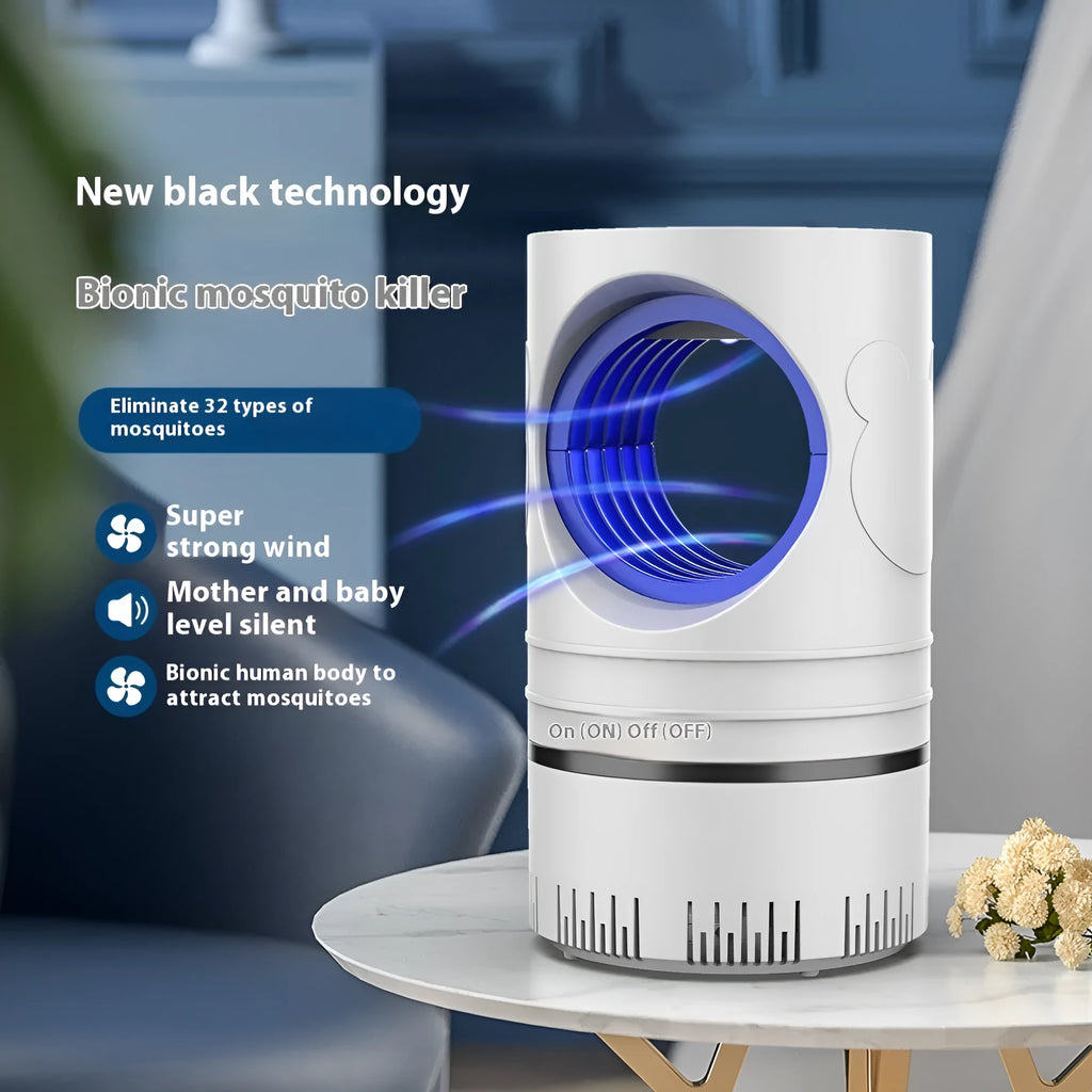 New Sky Eye photocatalyst mosquito killing lamp with UV light, 14cm plastic body, in white finish on a desk
