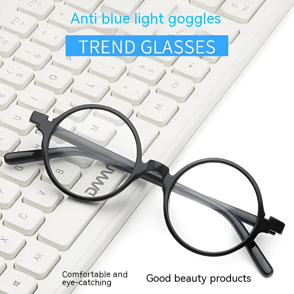 Retro round fashion glasses with no diopters in four colour options on white background
