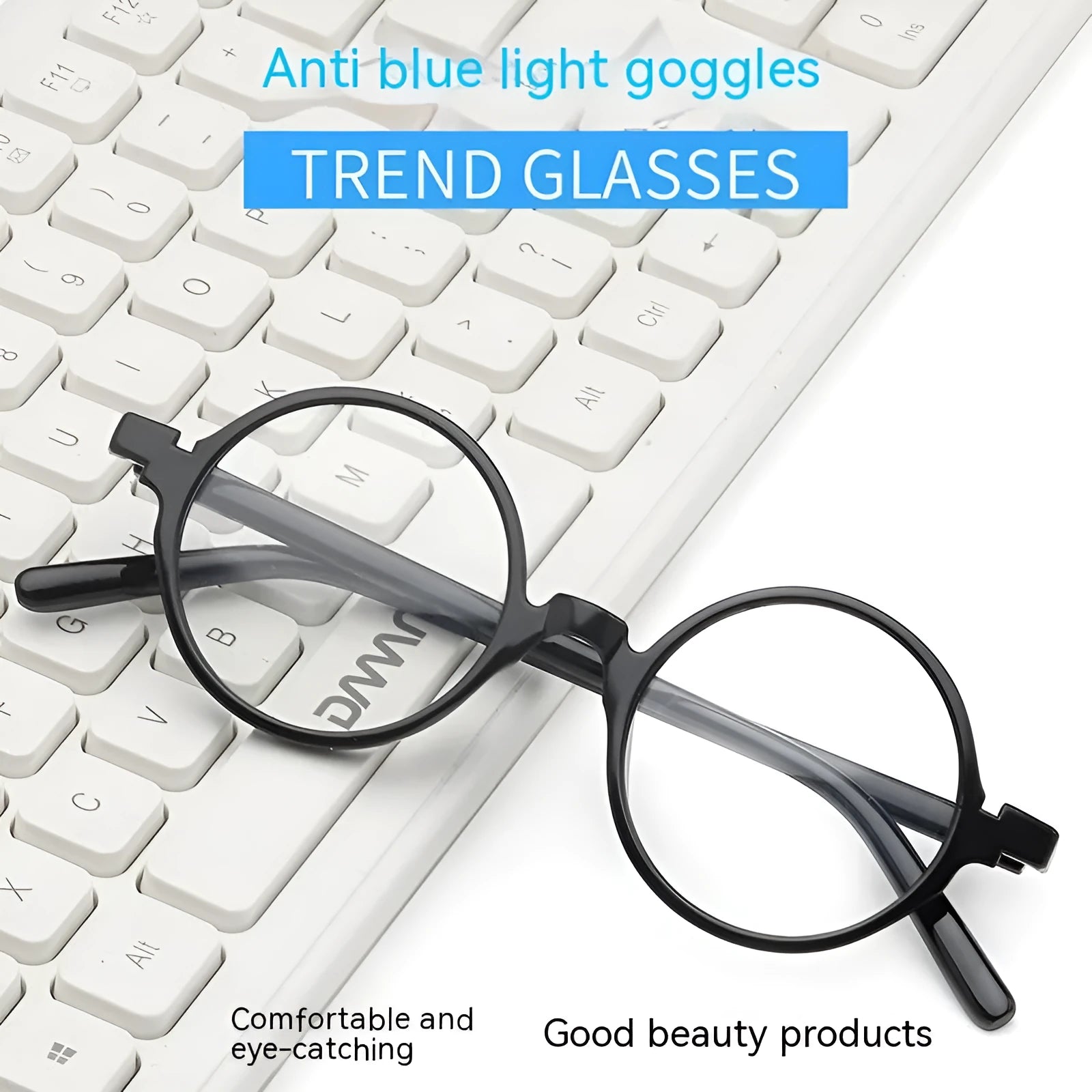 Retro round fashion glasses with no diopters in four colour options on white background