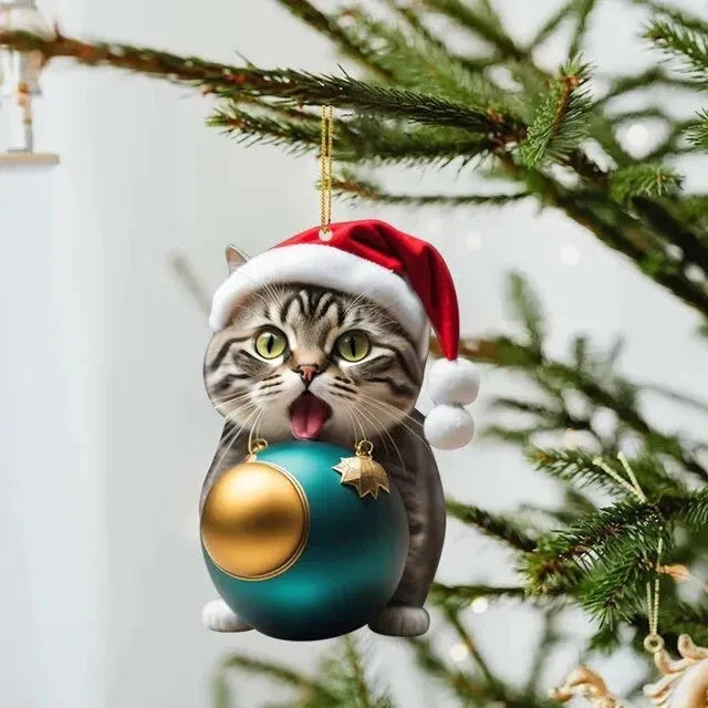 Cartoon cat Christmas car hanging ornament in acrylic with hanging cord