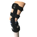 Black anterior ligament knee supporter with iron side stabilisers and sponge padding