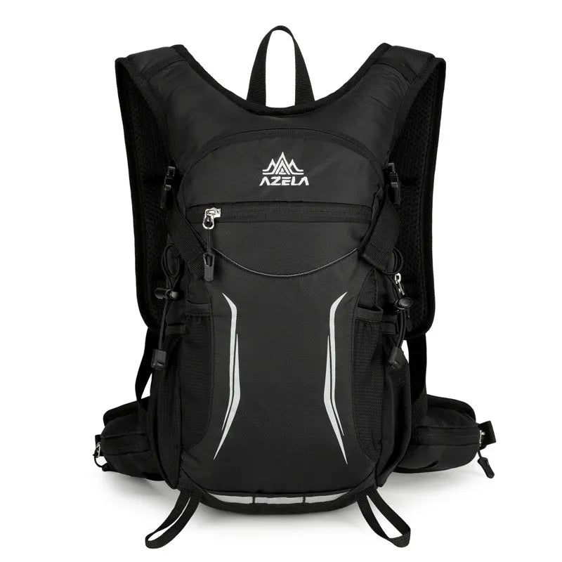 AZELA lightweight hydration backpack with breathable mesh and multiple compartments in black for outdoor sports