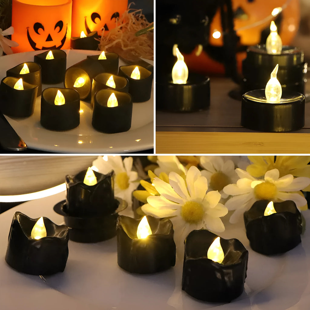 Black plastic concave LED candle with yellow flash effect, pack of 12 electronic wax candles for Christmas decor