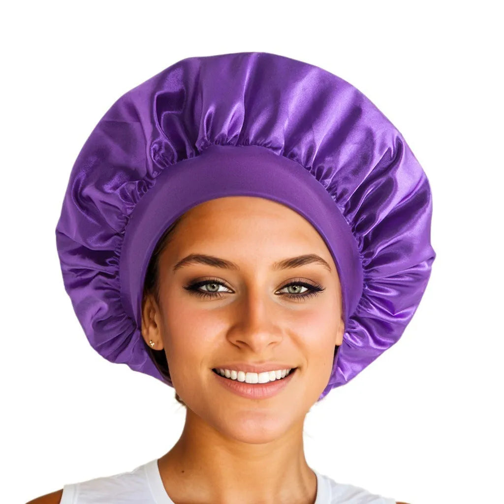 Wide-brimmed high elastic polyester headscarf for women, knitted tie-dye design, flat top crown, breathable sun protection cap