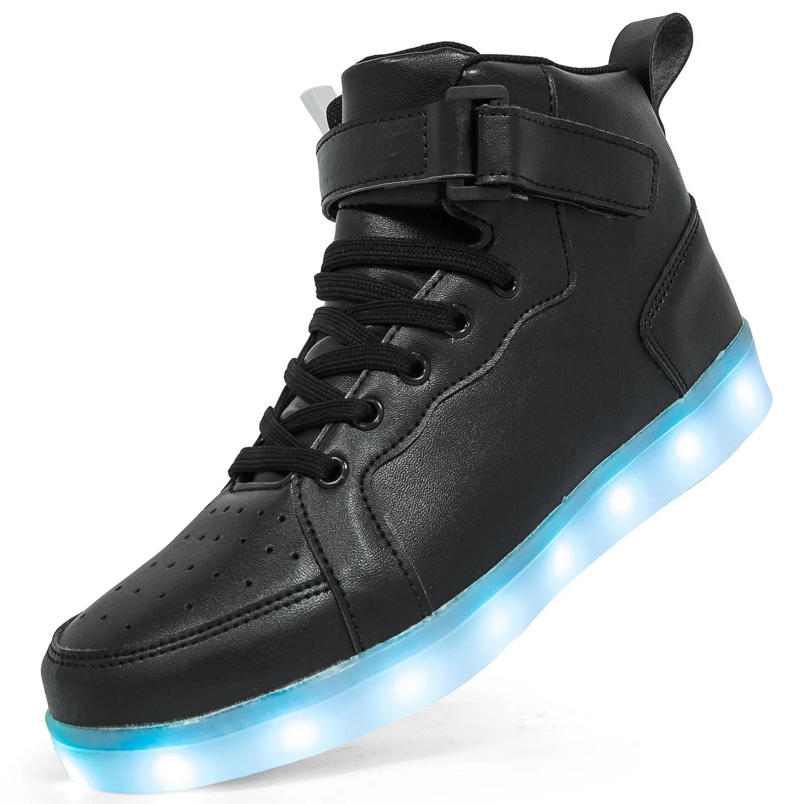LED high-top board shoes with light-up features and Velcro fastening