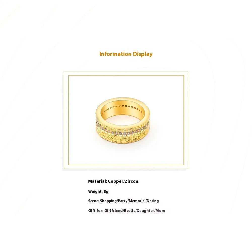 Gold geometric zircon ring for women in copper with electroplated finish