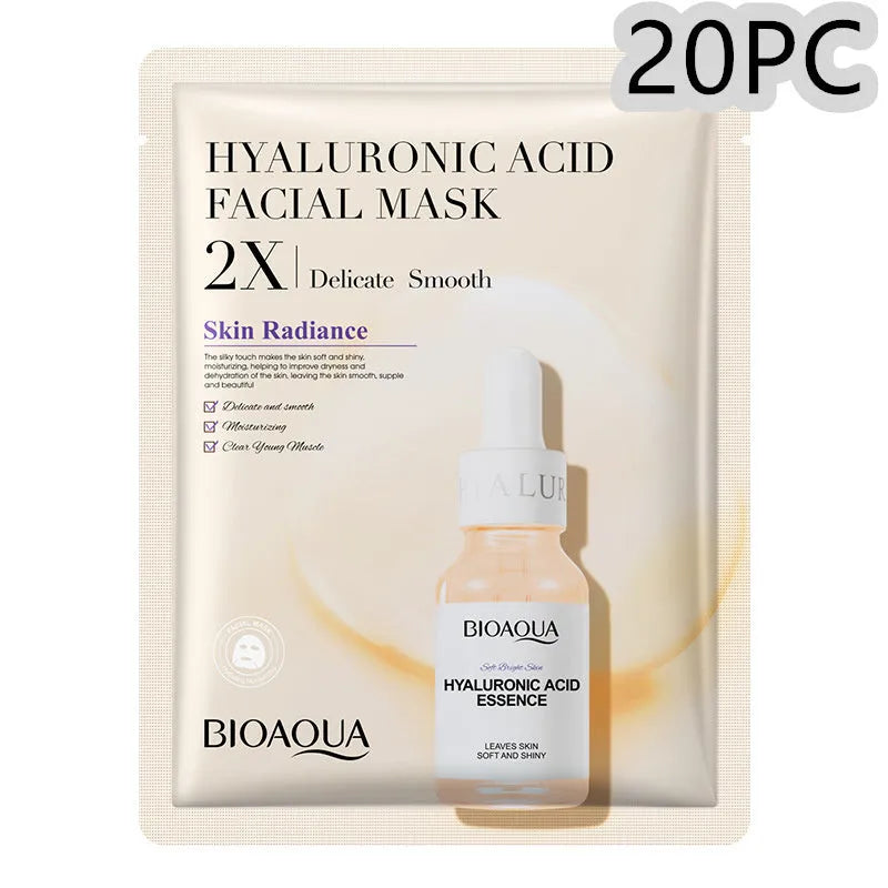 Collagen and Hyaluronic Acid facial sheet mask set with 30g gel formula on white background