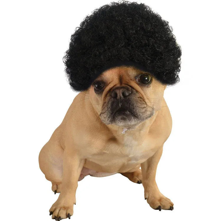 Fashion dog head ornament wig in black colour, made of high temperature fibre, for small pet party costume