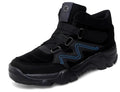 Men's black leather lace-up walking shoes with thick rubber soles