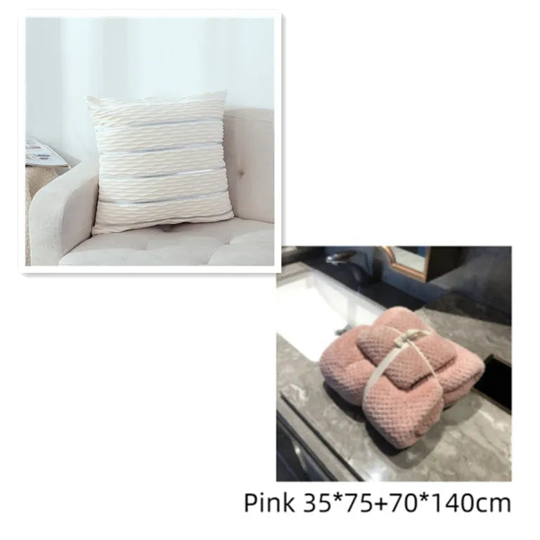 Striped plush velvet pillow cover for sofa in various colours on a 45x45 cm cushion.