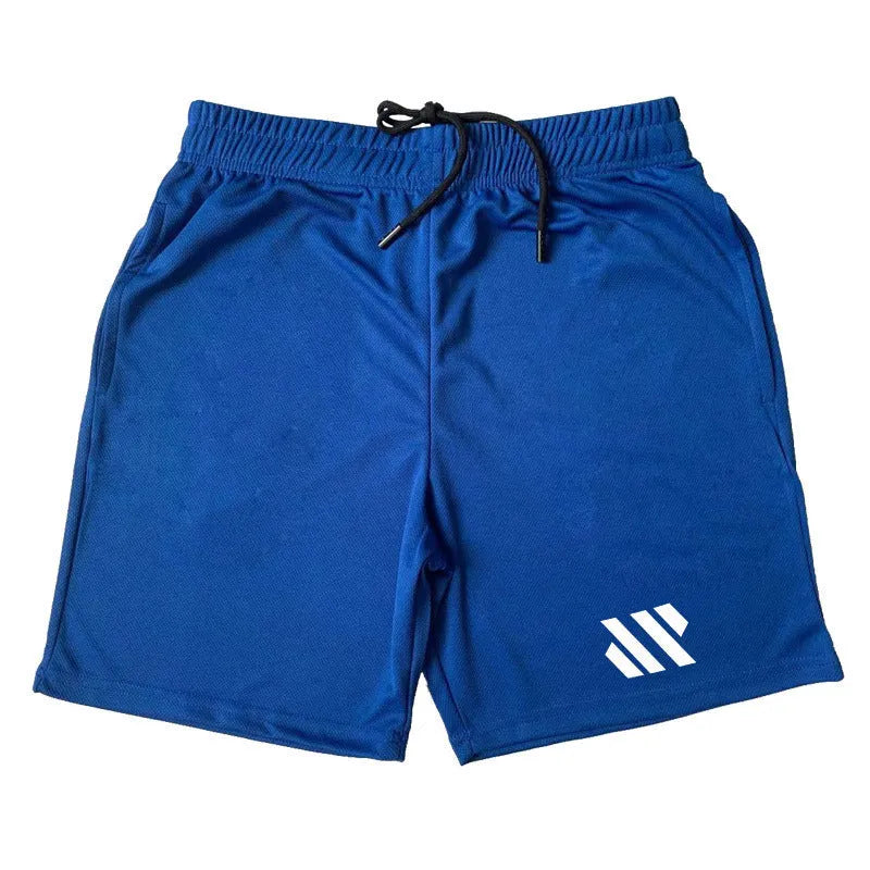 Metal silk fabric sports shorts in loose fit, shown in multiple colours including army green and sapphire blue.
