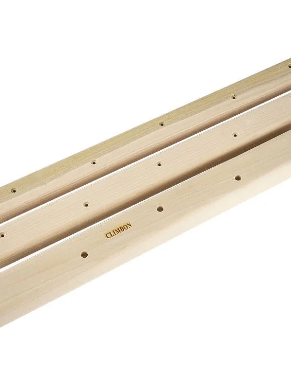 Set of three solid wooden finger grip training boards in different sizes on a white background.