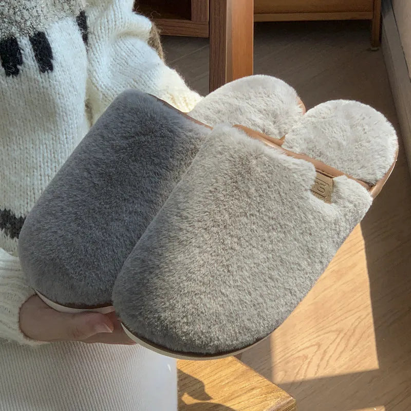Winter plush slippers with PVC non-slip sole in blue, brown, coffee, pink and white solid colours