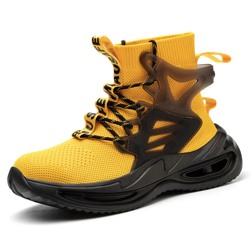 Flying woven breathable protective safety shoes for men, large size, rubber sole, multiple colours
