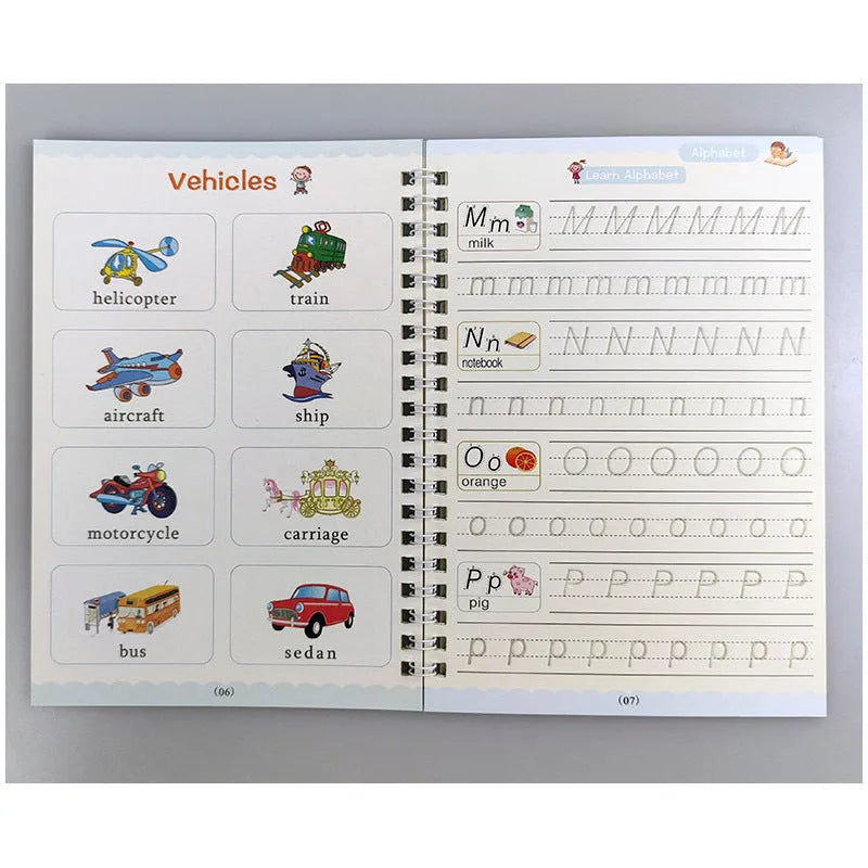 Magic calligraphy set with four spellbooks, pen and refills showing square 3D slot design