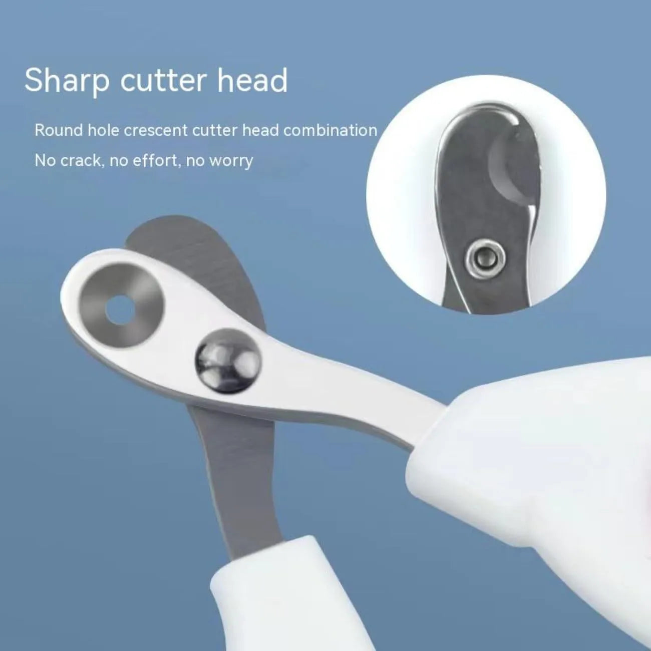 Blue professional cat nail clippers with circular safety hole and cushioned non-slip handles.