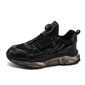 Men's black rotating button dad shoes with mesh upper and platform sole on a white background.