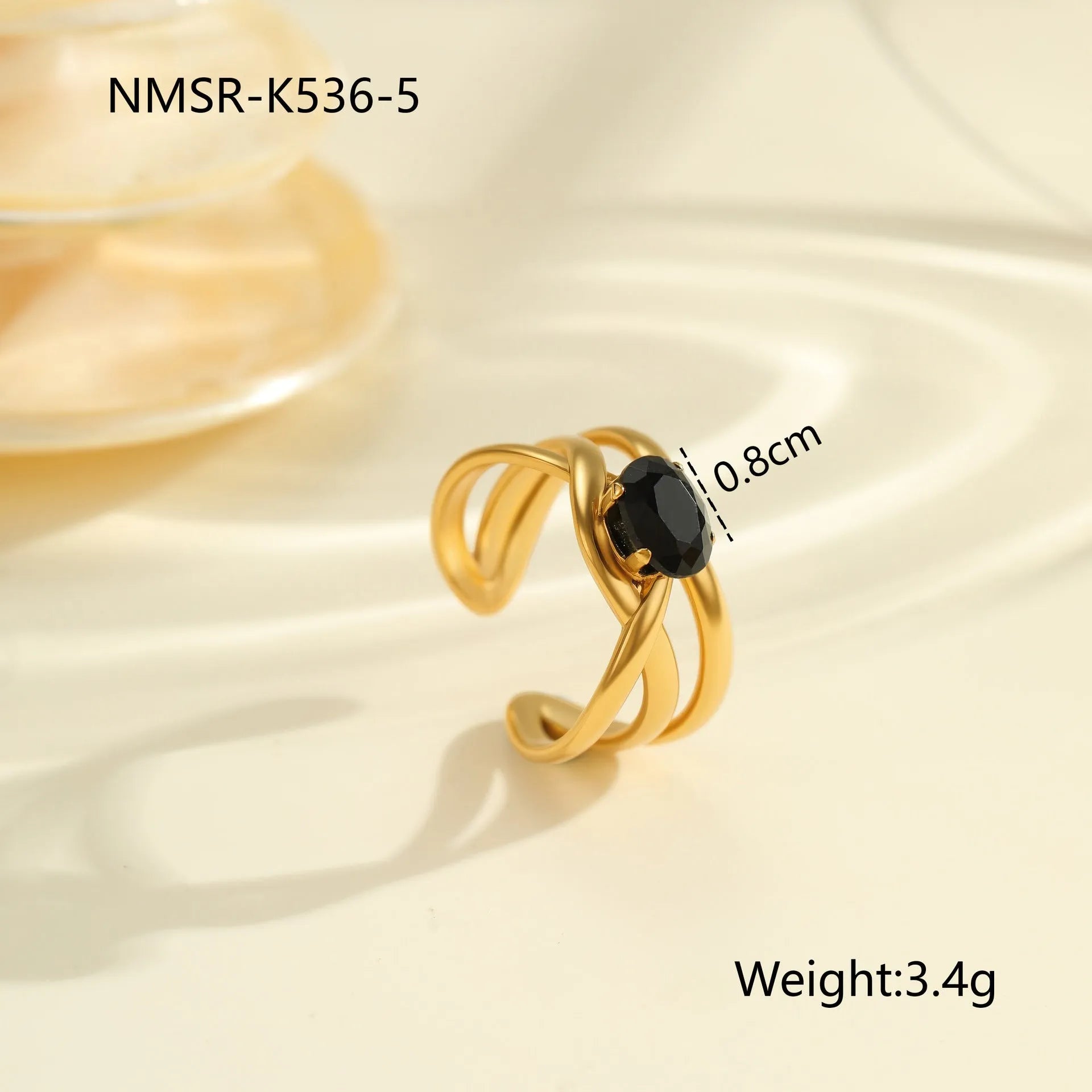 Geometric open-mouth titanium steel ring with zircon detail on adjustable band