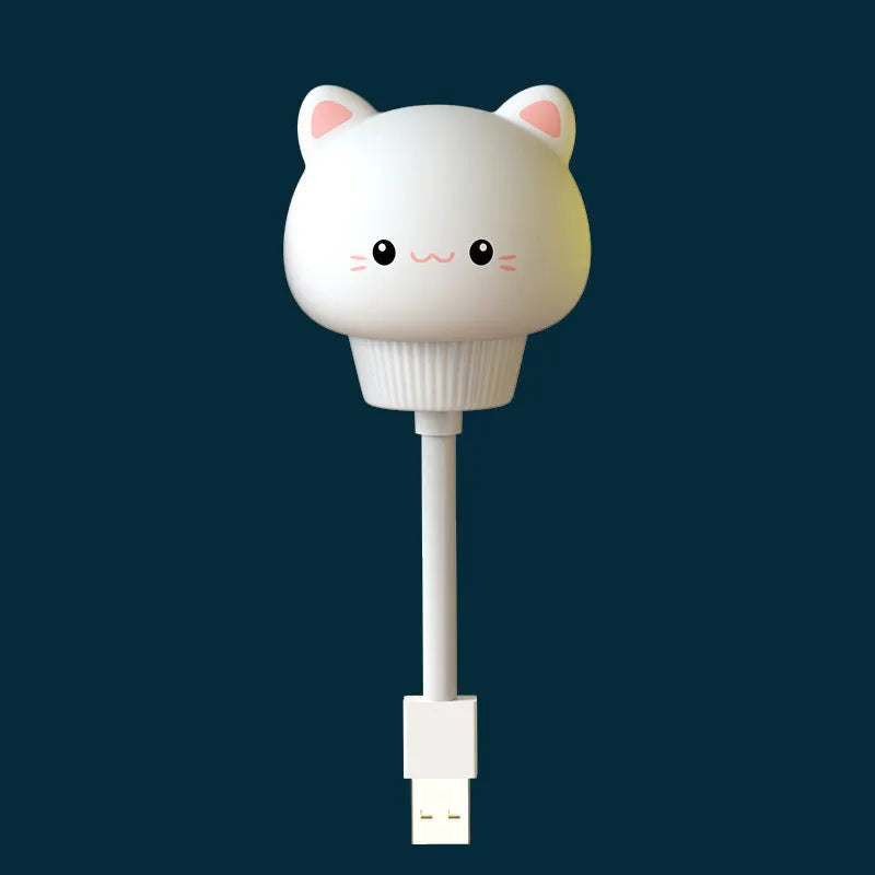 Cartoon animal USB night light with adjustable brightness on bedside table