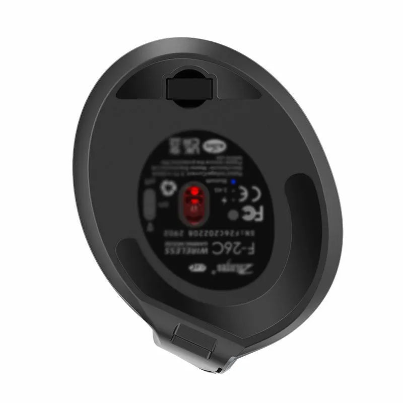 Grey Bluetooth vertical mouse with handheld grip design and wireless charging capability