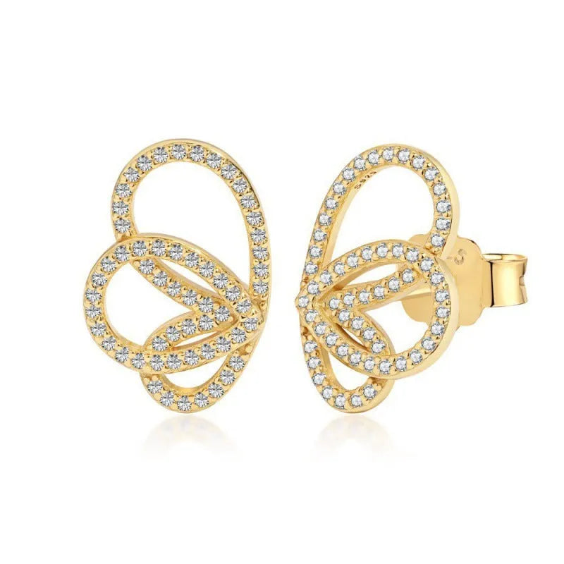 925 sterling silver butterfly stud earrings with diamond accents, Chinese style, electroplated finish, two colour variants