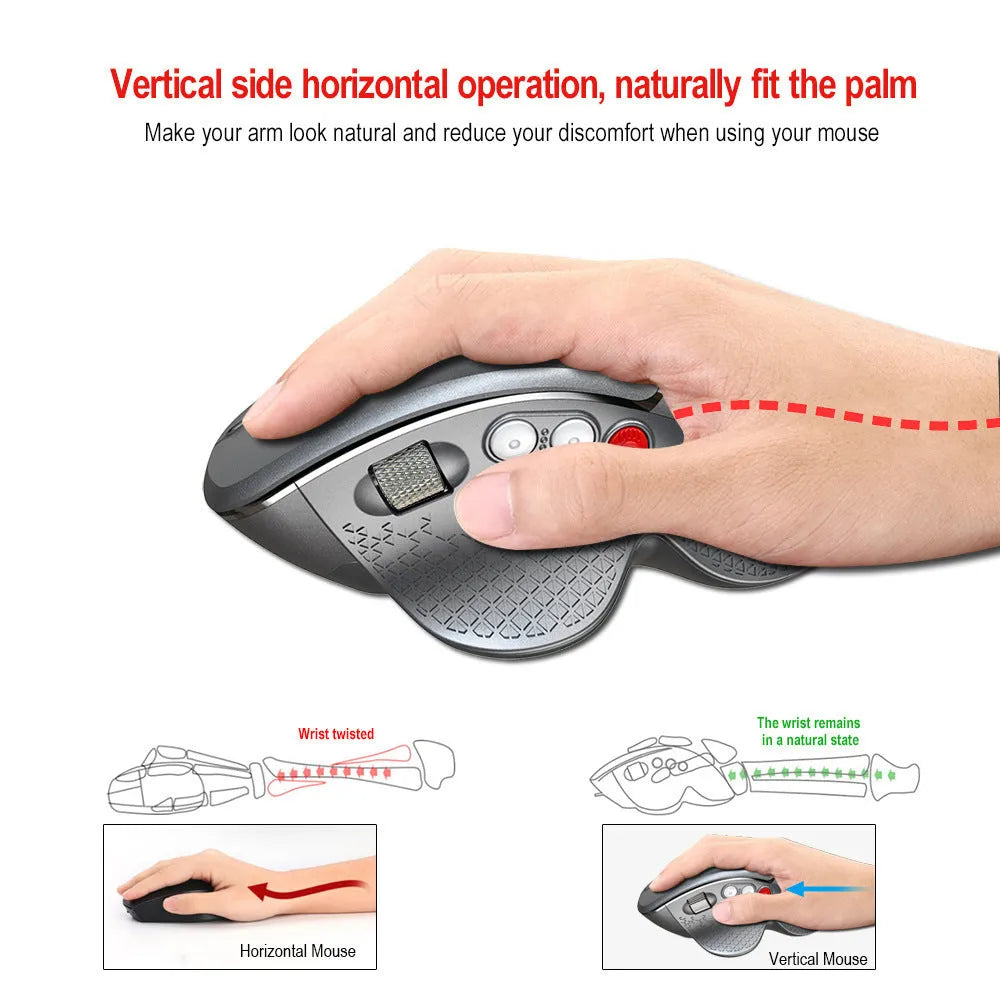 T32 wireless vertical ergonomic mouse in black matte finish showing aluminium side roller and vertical design