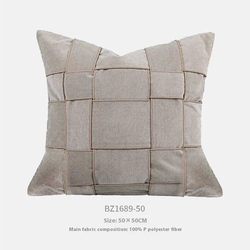 Square 50x50cm chenille woven decorative pillow in beige colour with textured fabric.