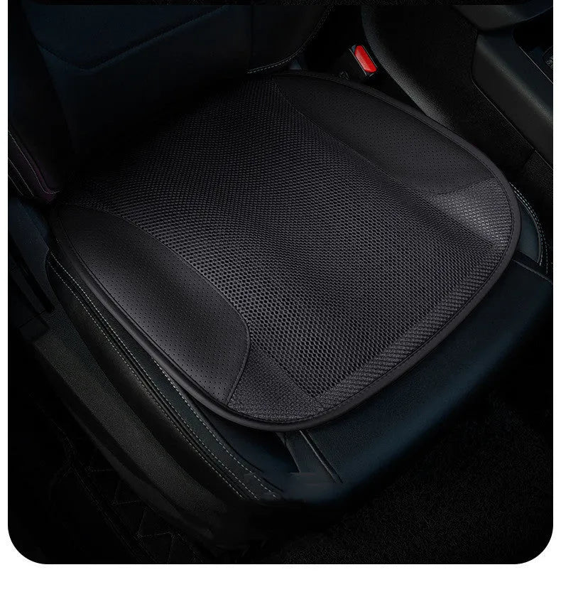 USB ventilated car seat cushion with suede cover in multiple colours, showing fan vents and USB cable.