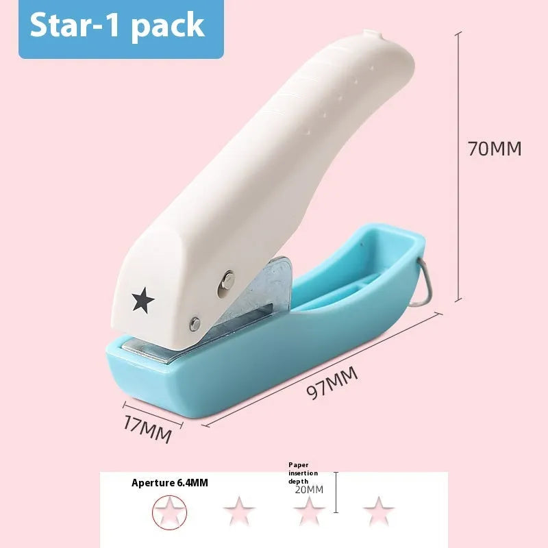 Manual 4mm punching machine with love heart, star, and round shape heads for paper crafts