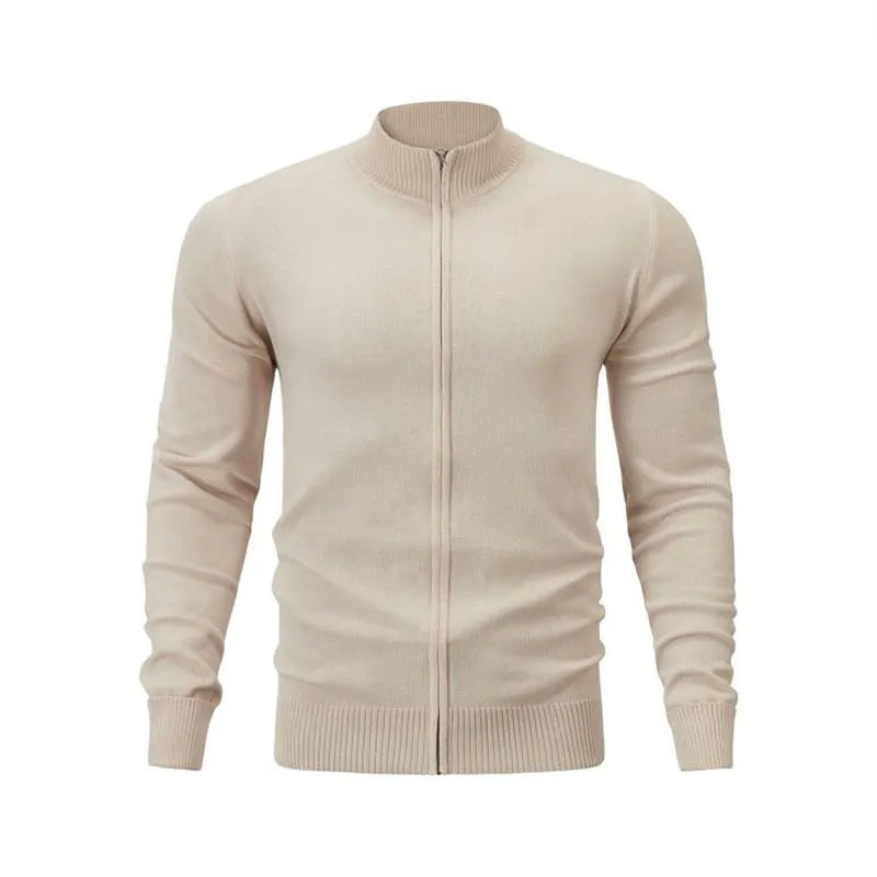 Men's cotton zip-up hoodie with stand collar in loose fit casual style