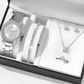 Women's casual quartz watch suit set with alloy case 36mm dial bracelet earrings necklace ring