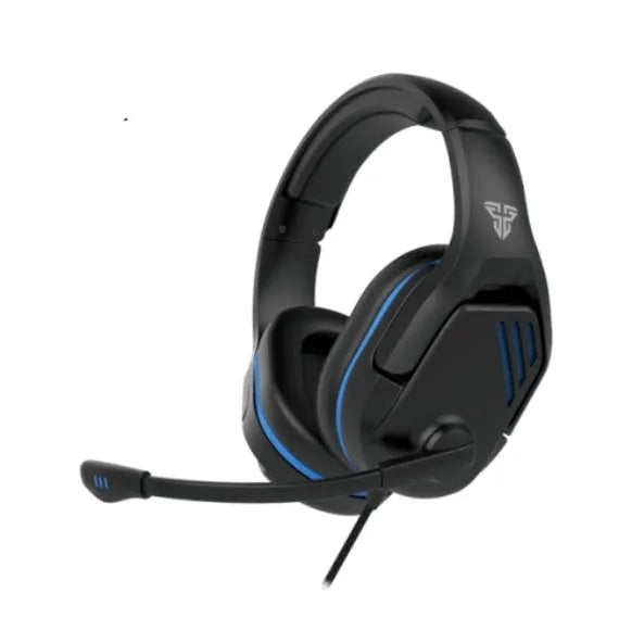 MH86 black wired gaming headset with microphone and braided cable on grey background