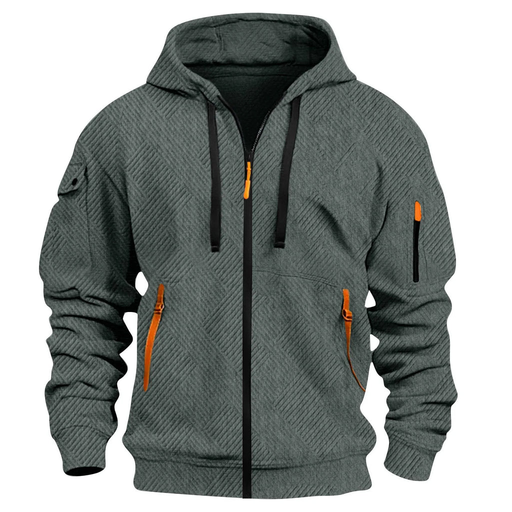 Mens casual hoodie with 3D patch pocket in solid colour, cotton blend fabric, cuff sleeves, unlined, available in six colours