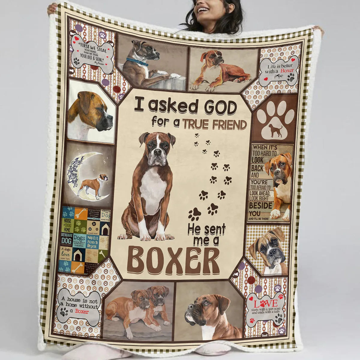 Brown sherpa fleece blanket for dogs, 60x80 inch size, hemmed edges, soft texture