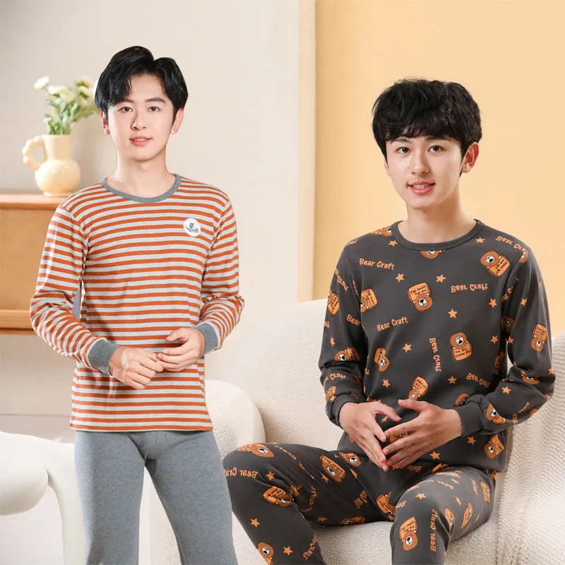 Children's cotton pyjama set in a patterned style, long-sleeve top and pants, available in multiple colours