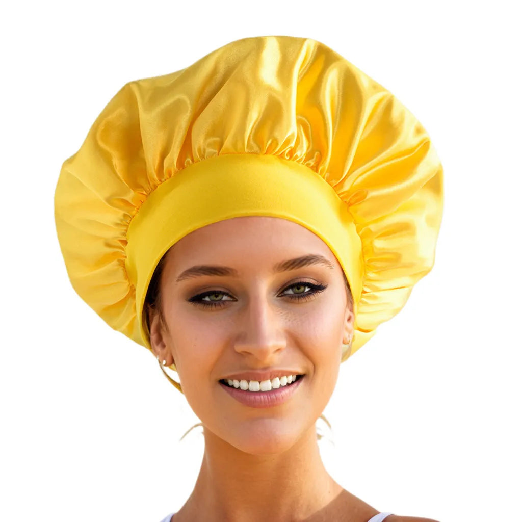 Wide-brimmed high elastic polyester headscarf for women, knitted tie-dye design, flat top crown, breathable sun protection cap