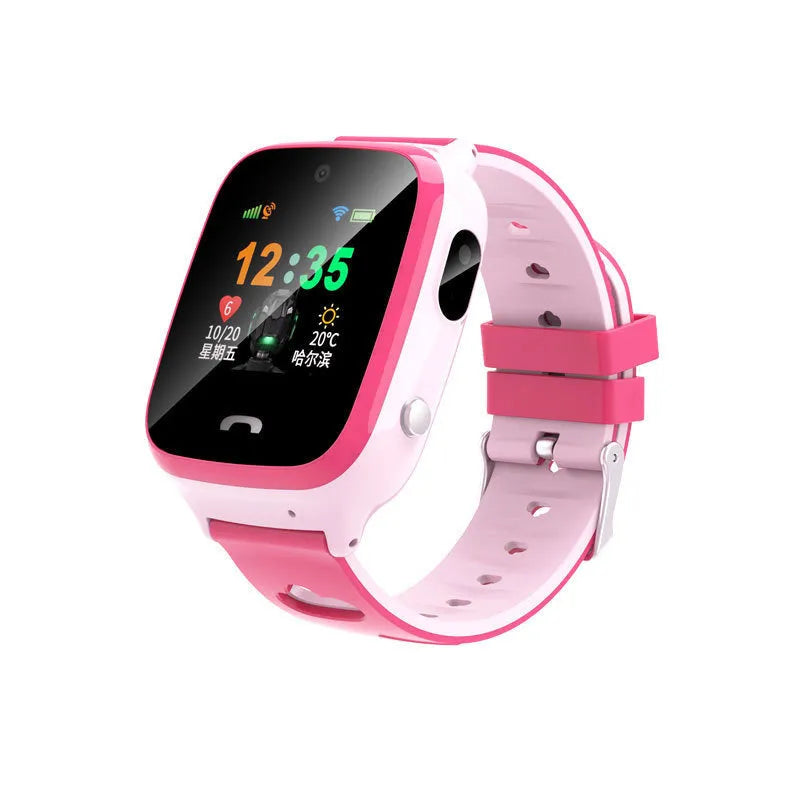 Children's smart phone watch with pink or blue silicone strap and touch screen display