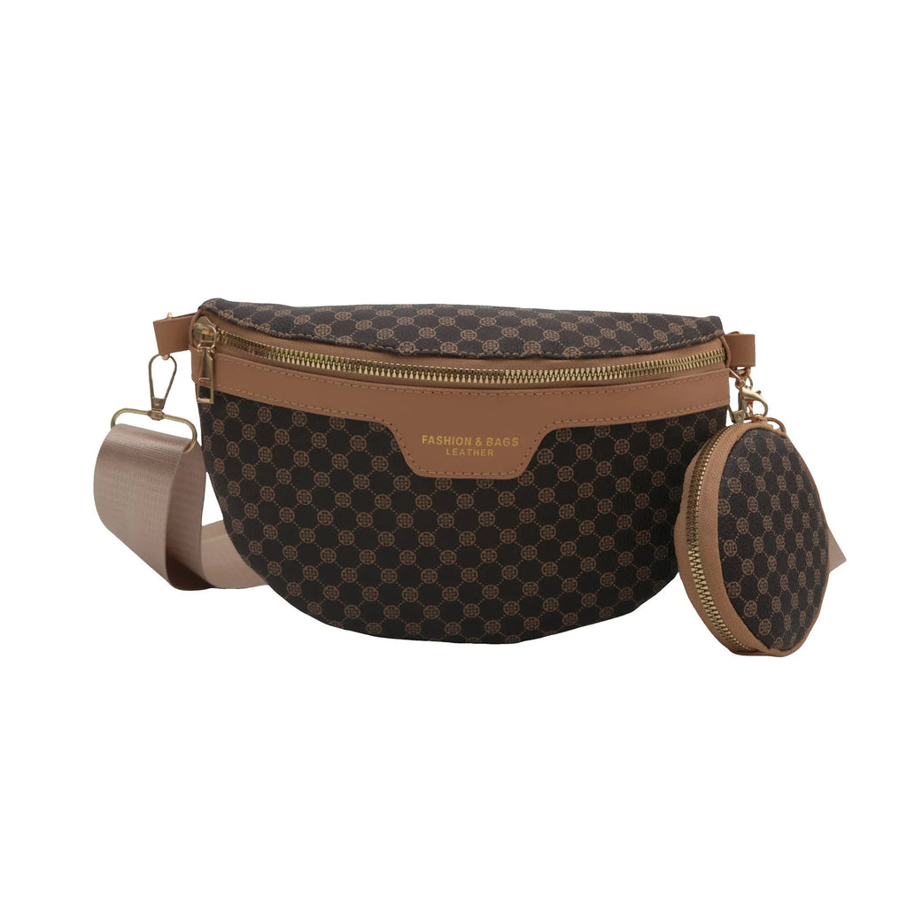 European and American style portable crossbody bag with retro printing in brown colour option