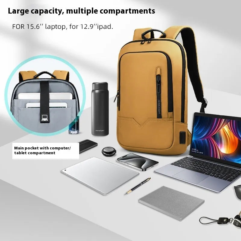 Small lightweight polyester commuter backpack with USB charging port in various colours