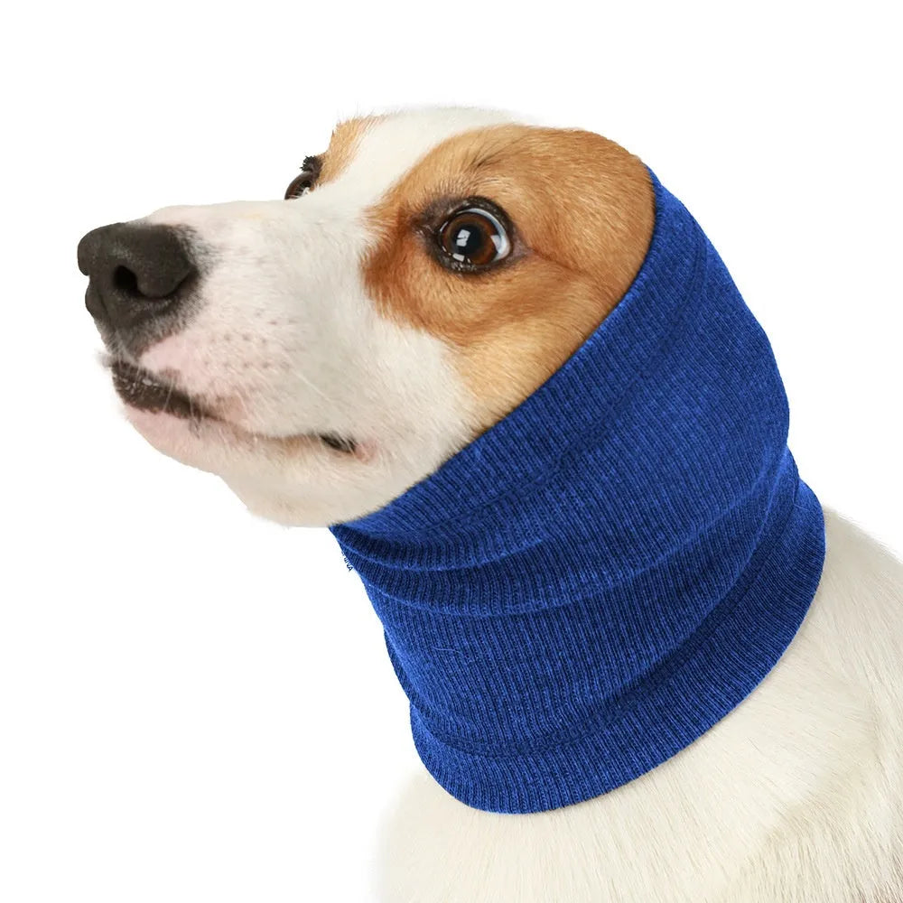 Blue and grey dog headband scarf in three sizes with casual polyester construction