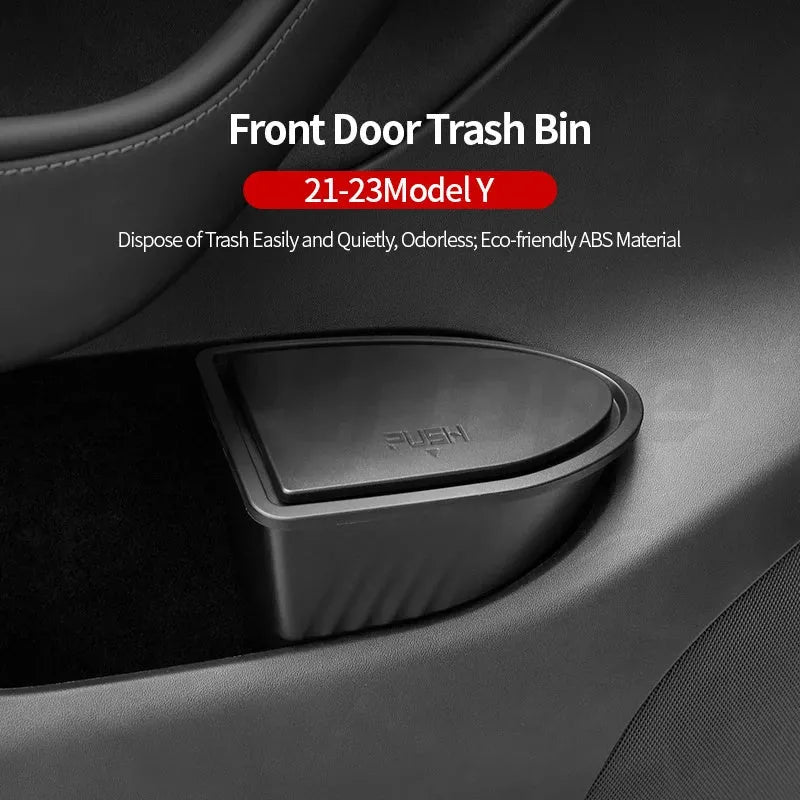 Black ABS plastic car door trash cans for Tesla Model Y front door pockets