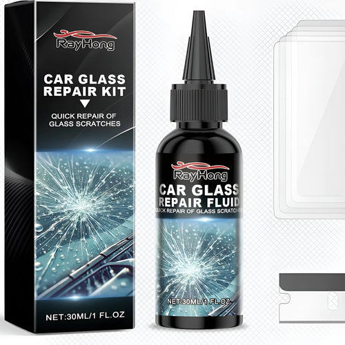 Automobile front windshield nano repair liquid set with 30ML bottle, blade, and five curing films for glass repair