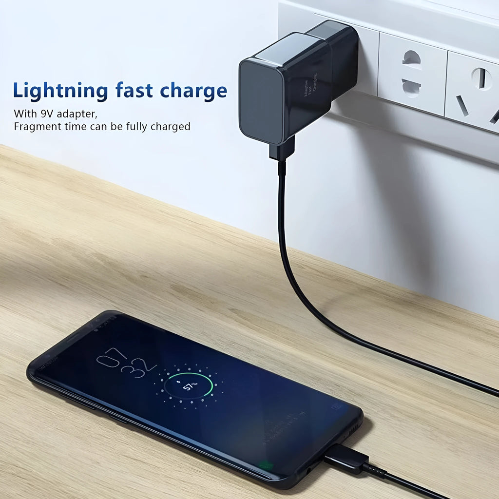 British Standard 9V2A fast charging plug in white, front view showing USB port and UK pins