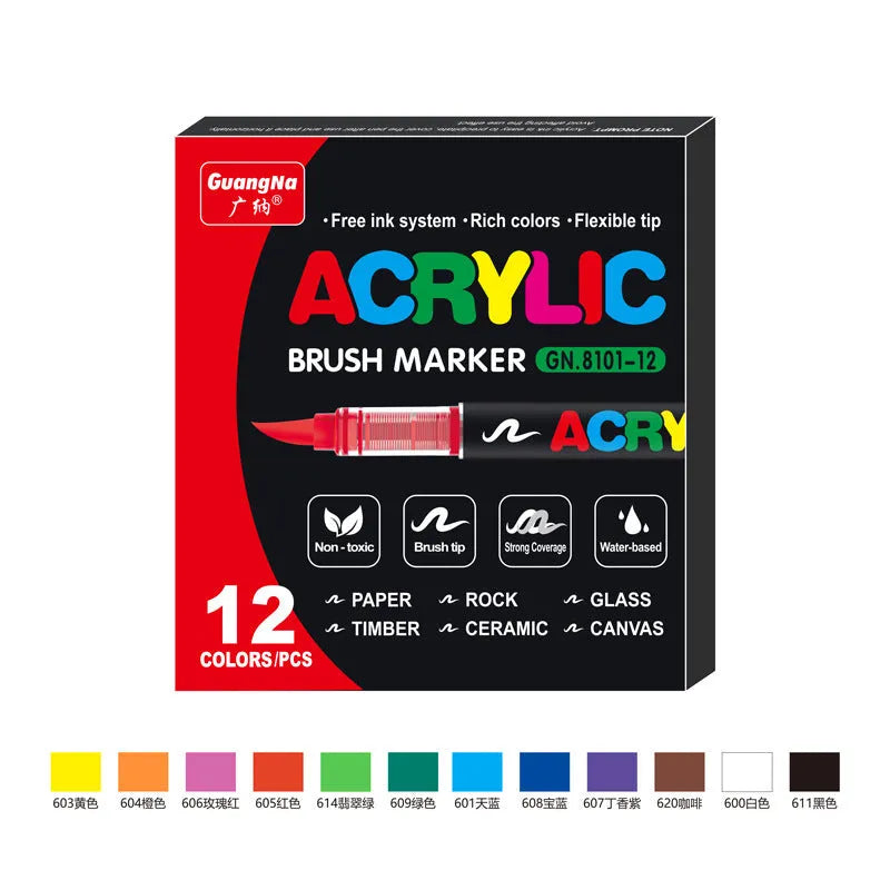 Set of liquid acrylic marker pens with soft head nibs for art and graffiti painting