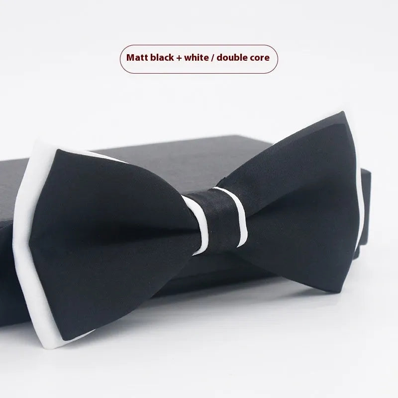 Solid colour flat head bow tie for formal wear in multiple colours including black, red, and blue.