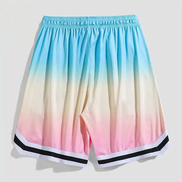 Men's loose casual cropped trousers in gradient pink, available in sizes up to 5XL.