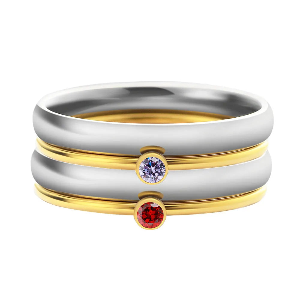 December birthstone ring with geometric engraving on titanium steel band
