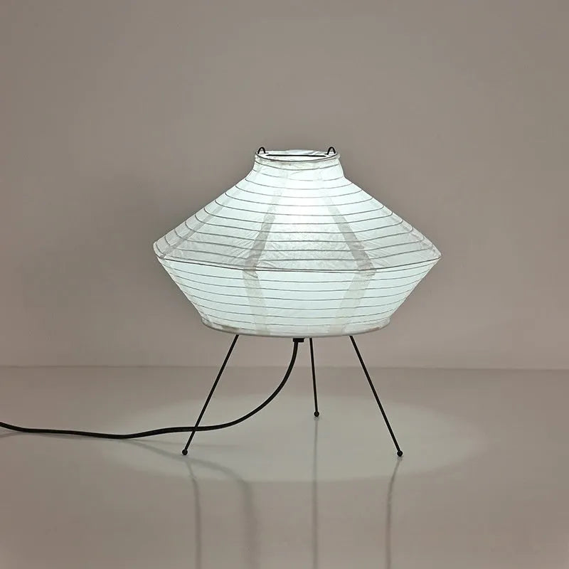 Japanese-style rice paper vertical table lamp with 3-colour light, 30cm diameter 32cm height, on a bedside table